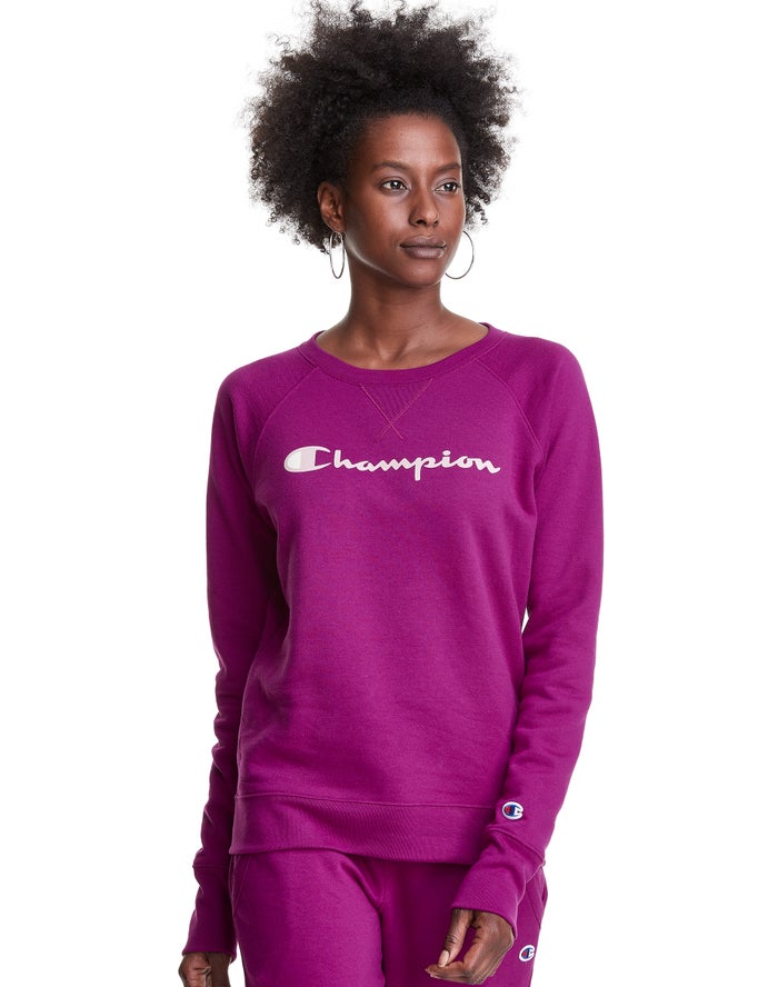 Champion Sweatshirt Dames - Roze - Powerblend Fleece Classic Crew Script Logo ( 796042-IQE )